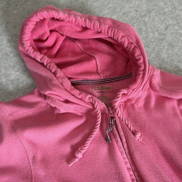 L.L. BEAN Bubblegum Pink Terrycloth Zip Up Hoodie Tie Hood Barbiecore Y2K Size S - Picture 9 of 9
